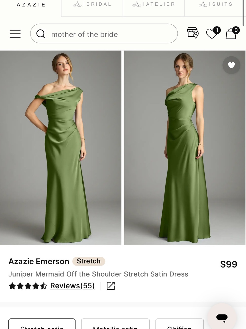 Azazie Juniper One-Shoulder Satin Gown